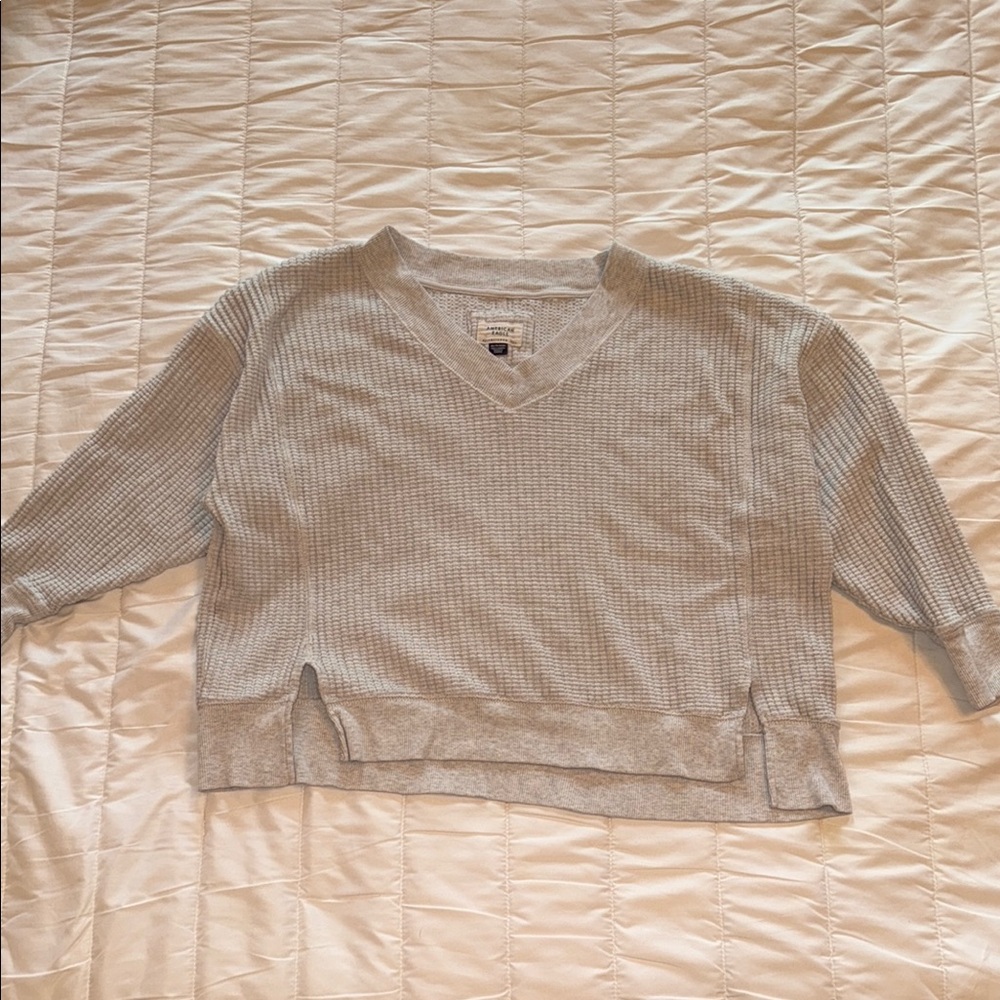 American Eagle Outfitters Gray V-Neck Sweater